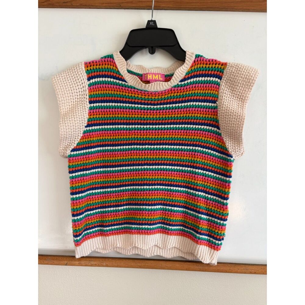 THML Crochet Rainbow Stripe Sweater Vest (S)